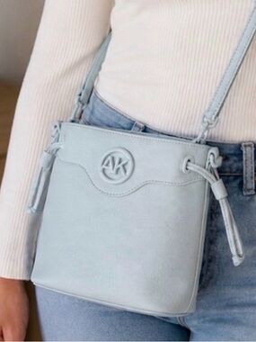 Anne Klein Baby blue Pebble vegan Leather Crossbody adjustable strap Bag